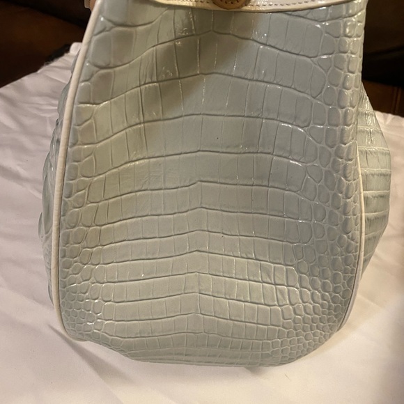 Brahmin Light Blue and Tan Croc-Embossed Shoulder Bag - Picture 6 of 10